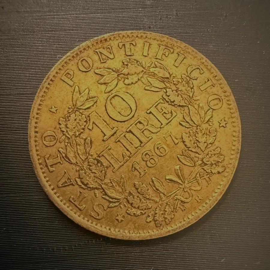 Goldmünze Kirchenstaat 10 Lire 1867, Münzstätte Rom