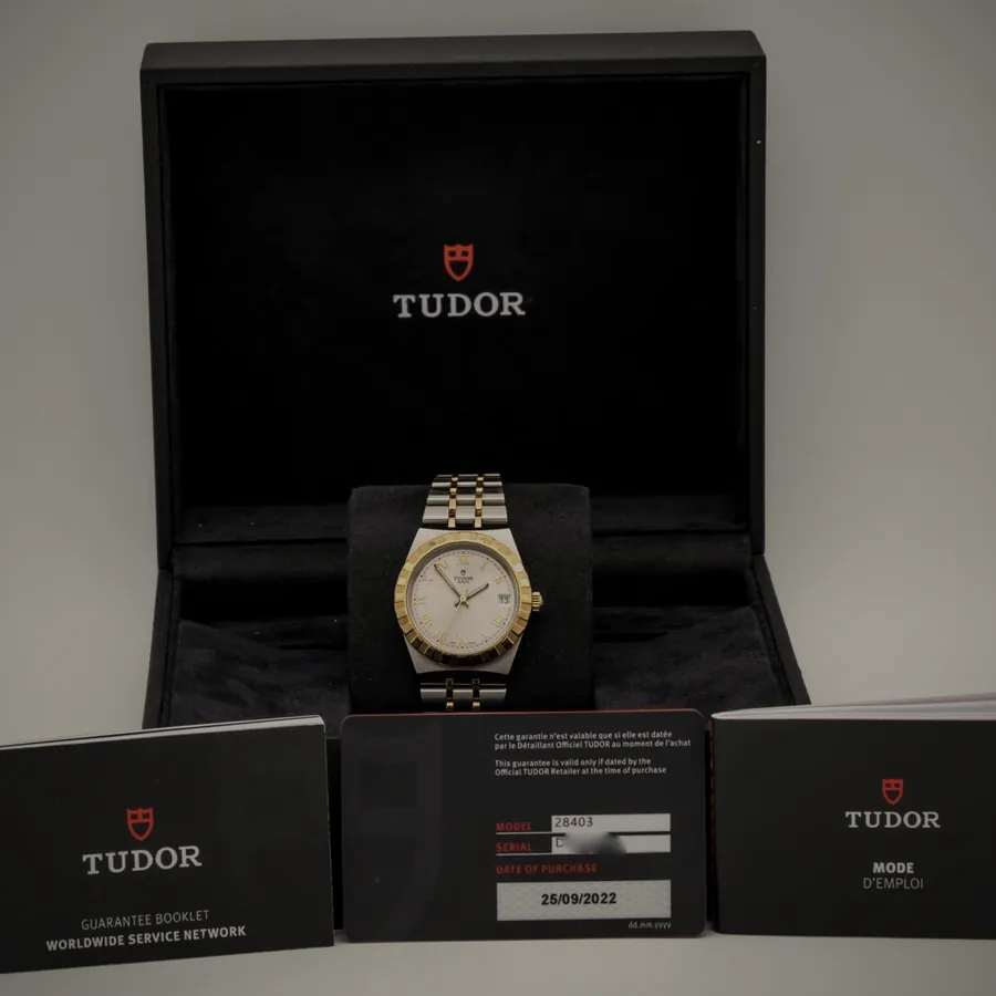 Tudor Royal Referenz 28403 in Stahl und Gelbgold, Full Set mit Box und Garantiekarte