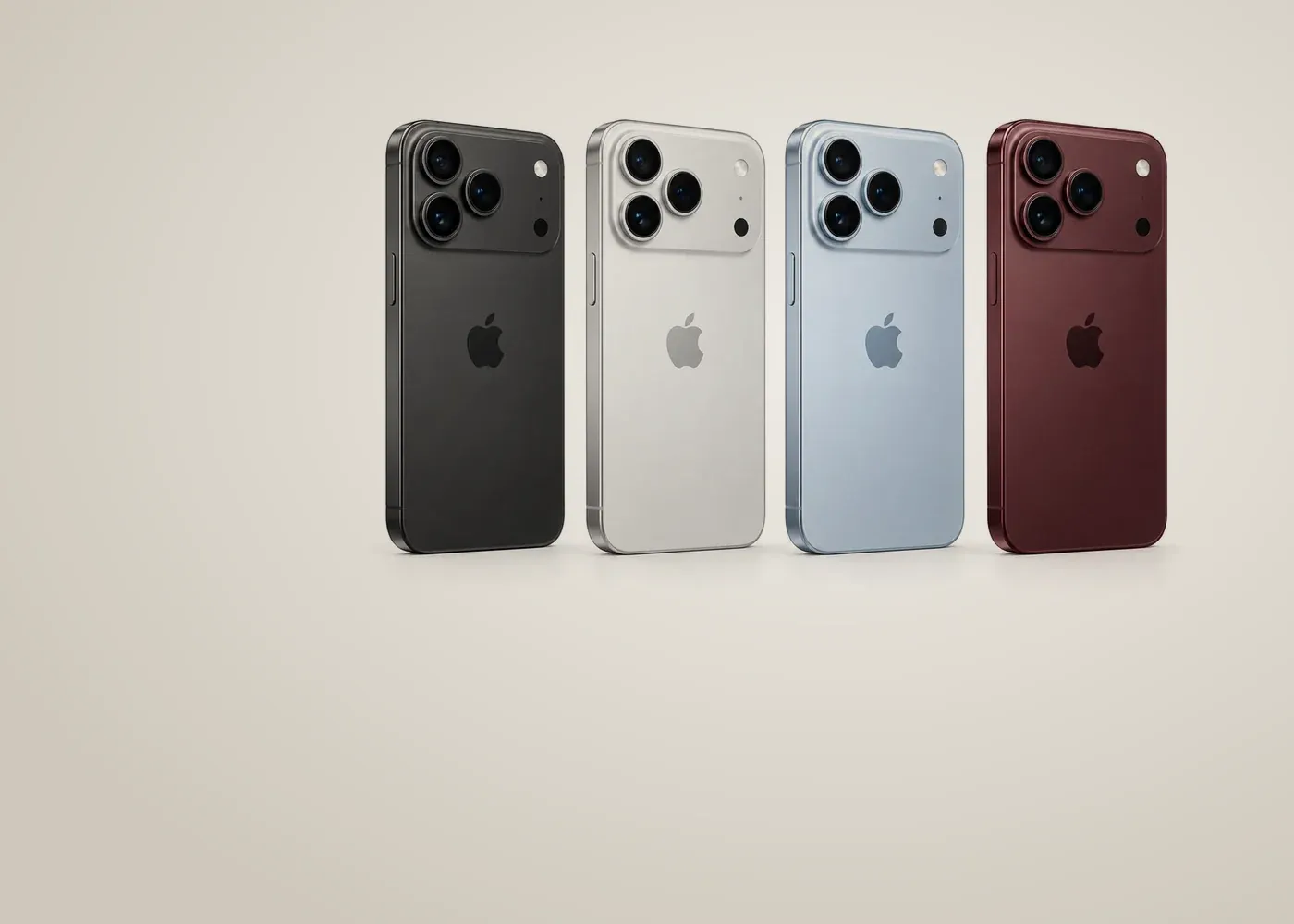 iPhone Pro-Modelle in vier Farben (KI-generierte Darstellung) – Ankauf von Elektronik und Technik
