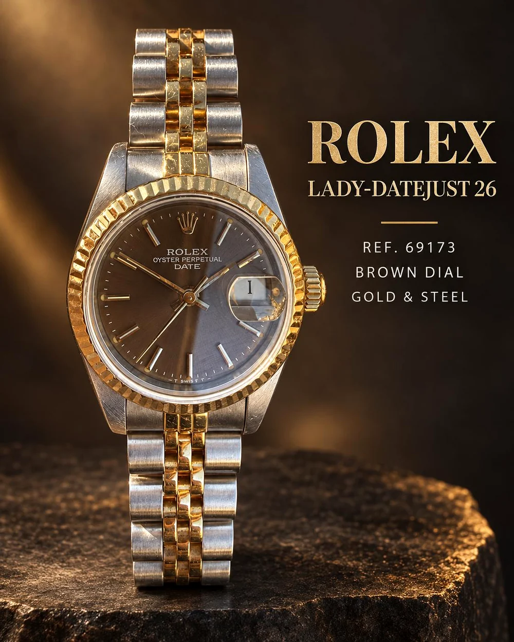 Rolex Lady-Datejust 26, Ref. 69173, braunes Zifferblatt, Gold/Stahl